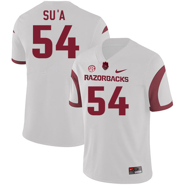 Men #54 Joey Su'a Arkansas Razorback College Football Jerseys Stitched Sale-White - Click Image to Close